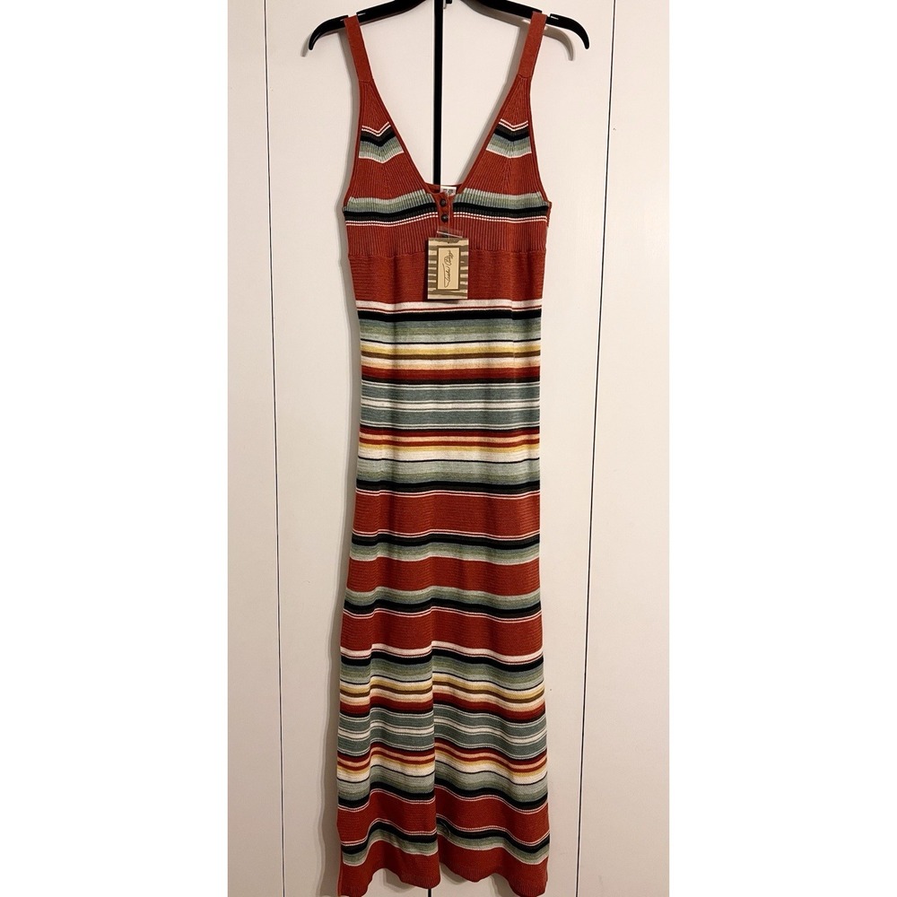 Tasha Polizzi Sweater Maxi Dress Striped Western Boho Concho Button Front XL